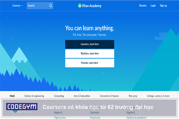 Khan academy tập hợp đầy đủ các kiến thức từ nhiều lĩnh vực