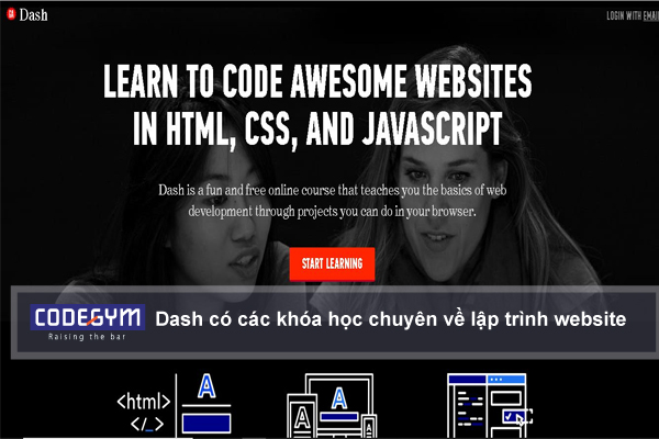 Dash có các khóa học chuyên về lập trình website