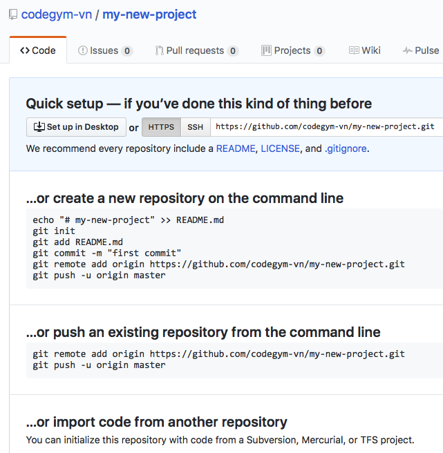 Tạo dự án mới trên GitHub
