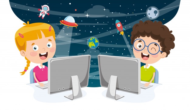 vector-illustration-kids-using-computer_29937-2110