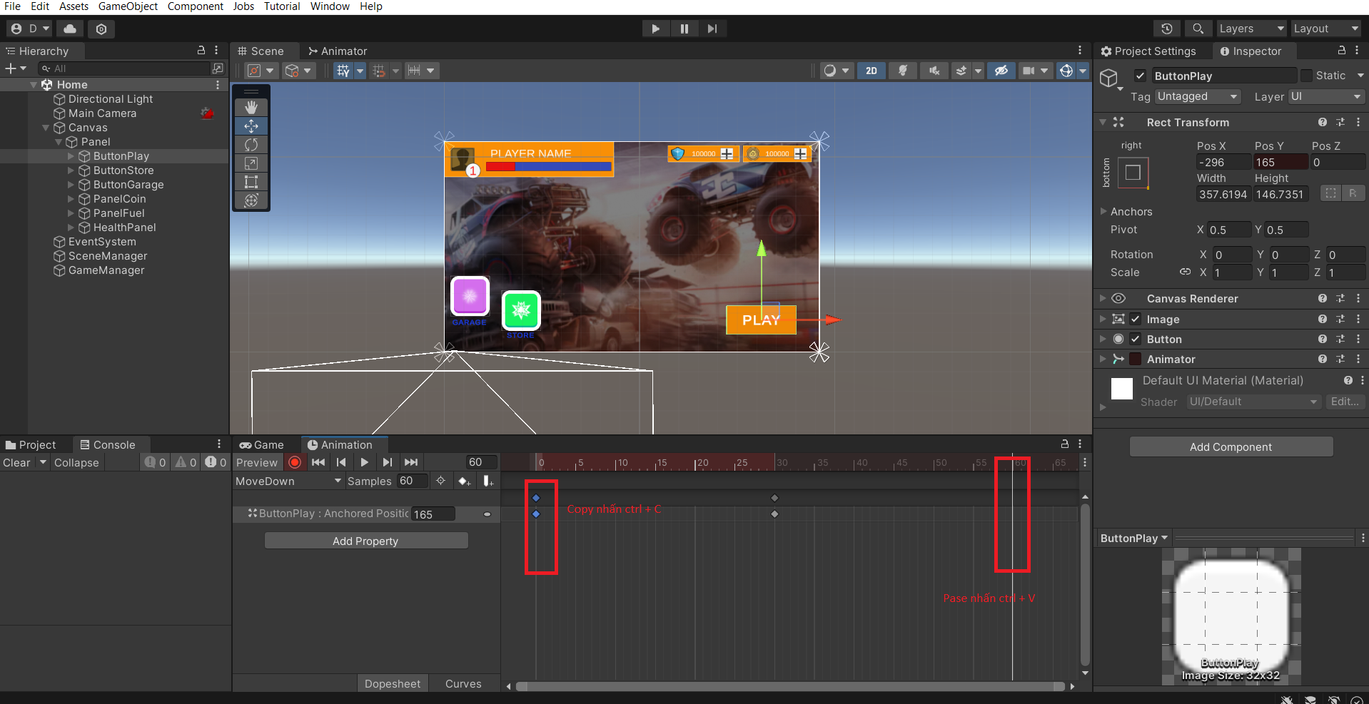 Animation và giao diện người dùng trong Unity bằng C#